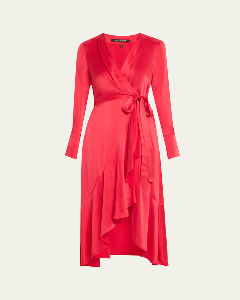 Victoria Faux-Wrap Silk Satin Midi Dress